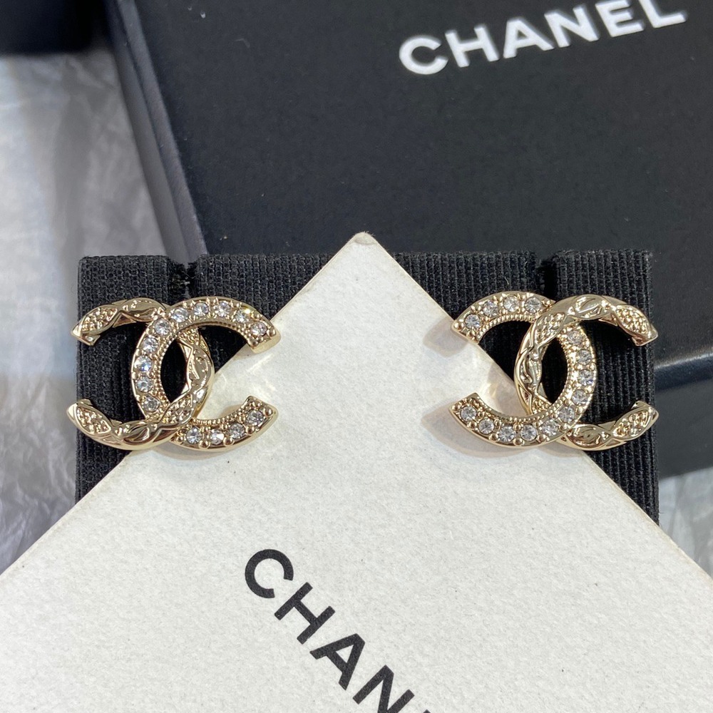 CHANEL Gold Crystal-Embellished CC Stud Earrings